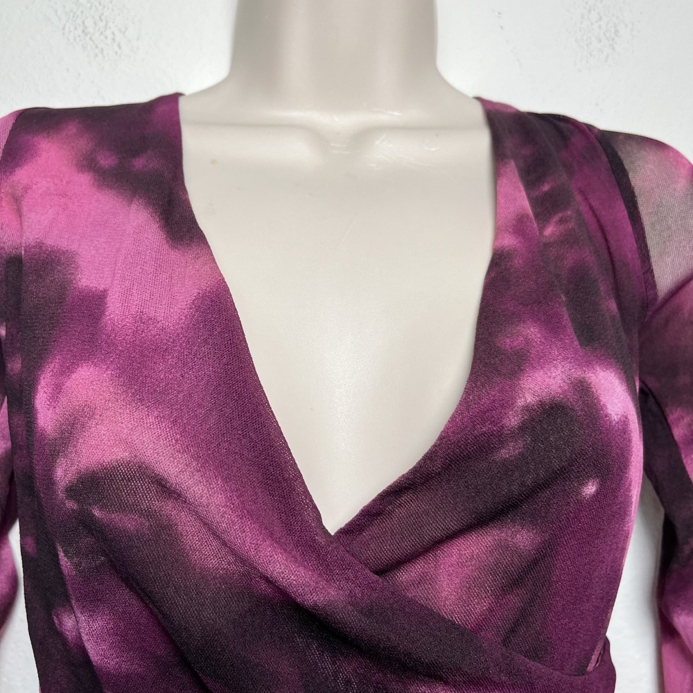 VTG‎ 90s y2k Women Faux Wrap Babydoll Top Medium Burgundy Nylon Knit Whimsigoth - Picture 8 of 10